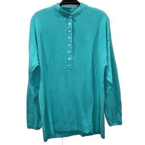 Vintage Susan Ess Teal Henley Sweater Women’s M Made in USA 80s 90s Acrylic